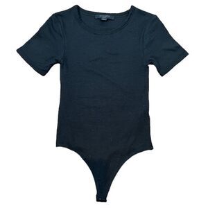 All Saints Ribbed Bodysuit Crew Neck Short Sleeve Stretch Black Size Small